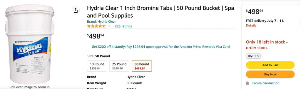 The price of a 50 pound bucket of chlorine tablets is now almost $500 on Amazon.