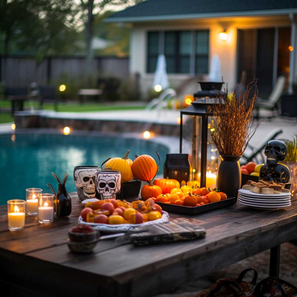 Create an elegant table for outdoor dining with the right Halloween decorations.