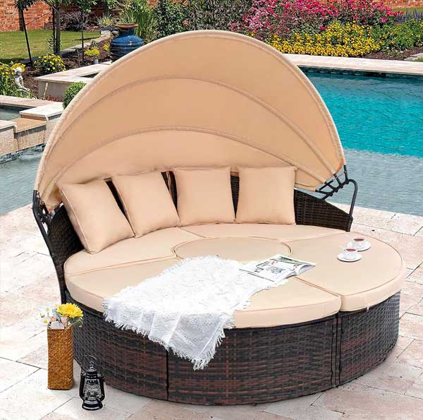 Suncrown Daybed With Rectrable Canopy For Pool & Patio - Christmas Pool Gift Idea