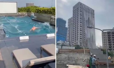 Earthquake in Taiwan Causes Waterfall From Rooftop Pool