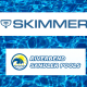Skimmer Logo and Riverbend Sandler logo on blue pool background