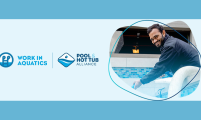 Work in Aquatics Logo PHTA Logo Man near a swimming pool
